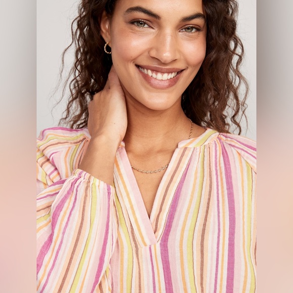 EUC Old Navy Split Neck Top – Multi Color Stripe - Picture 3 of 8